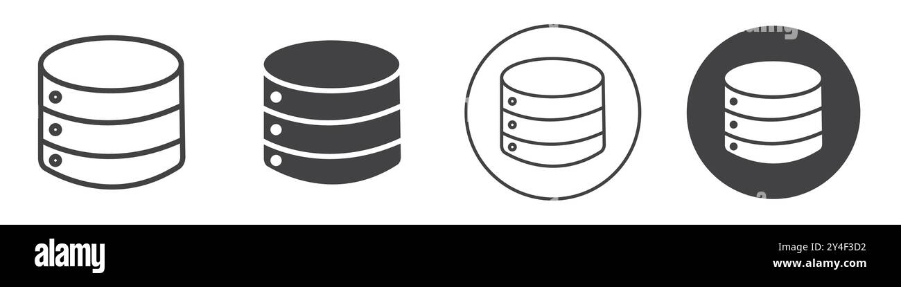 Database icon set in thin line outline style and linear vector sign ...