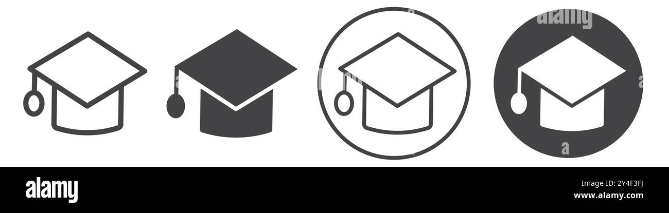 Graduation cap icon set in thin line outline style and linear vector ...