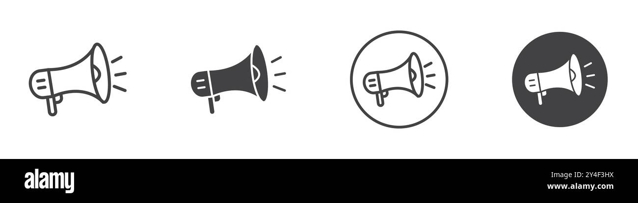 Megaphone icon set in thin line outline style and linear vector sign ...
