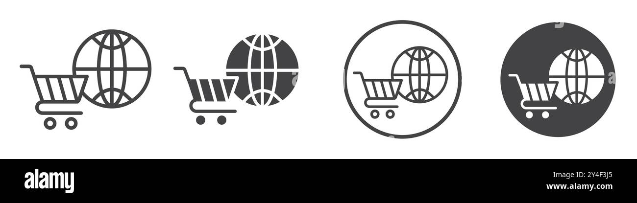 Online shopping icon set in thin line outline style and linear vector sign Stock Vector
