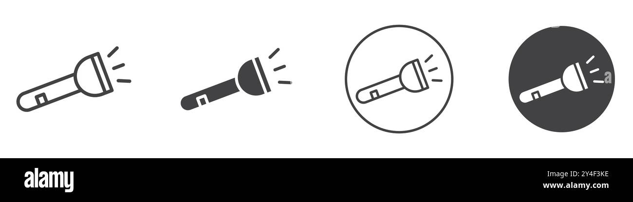 Flashlight icon set in thin line outline style and linear vector sign Stock Vector