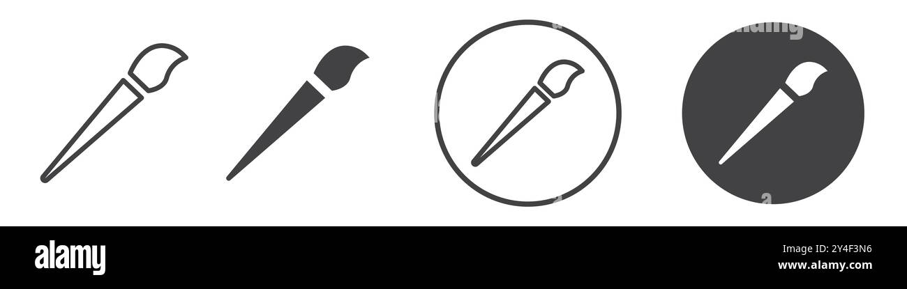 Paint brush icon set in thin line outline style and linear vector sign ...