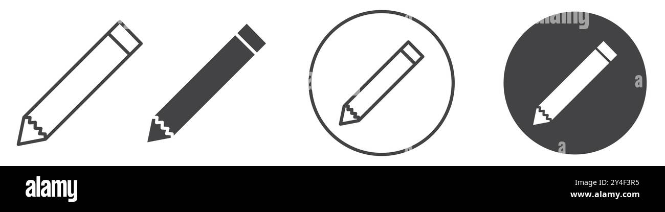Pencil icon set in thin line outline style and linear vector sign Stock ...