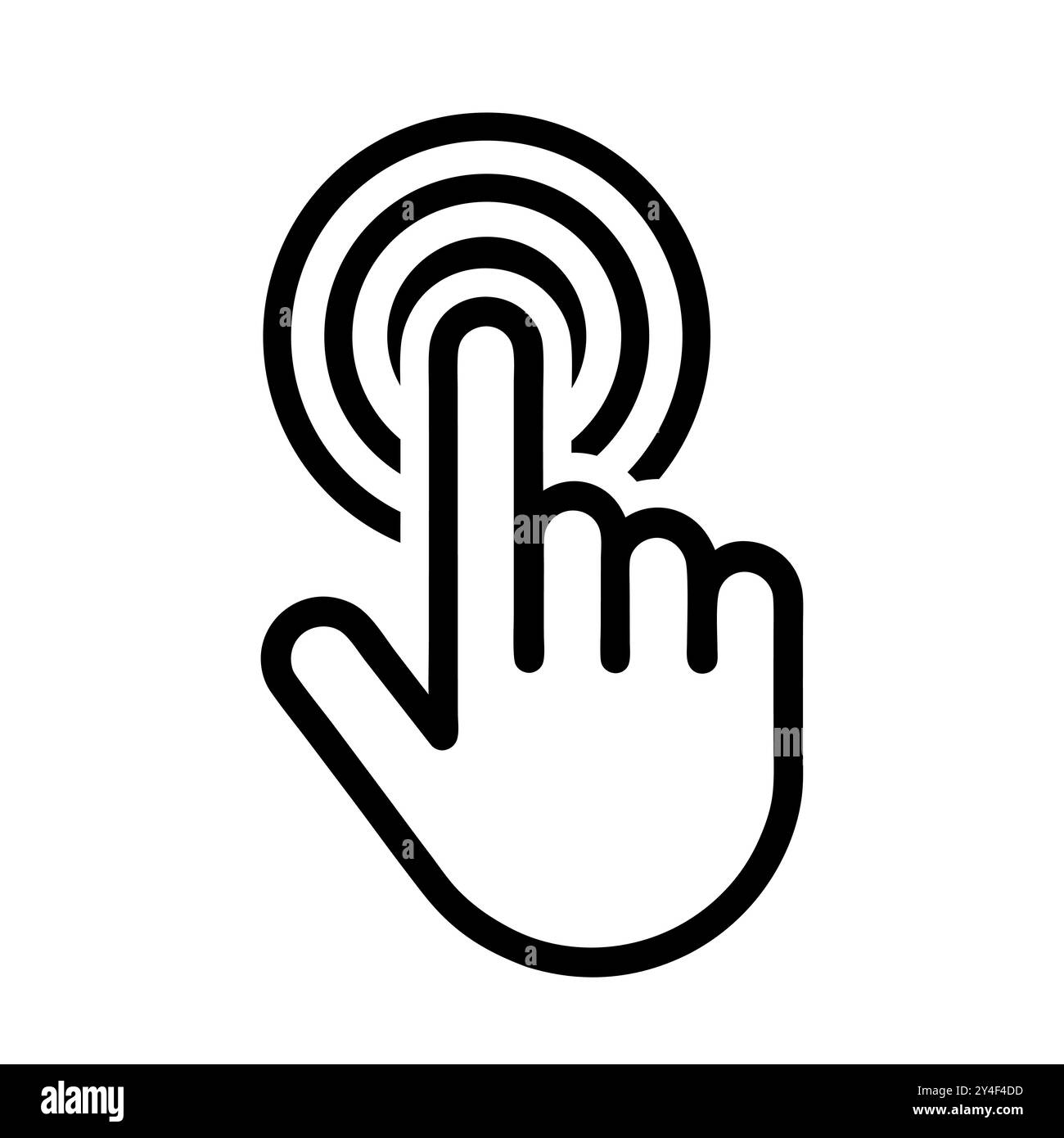 Click here icon. Hand pressing touch screen icon with concentric circles Stock Vector