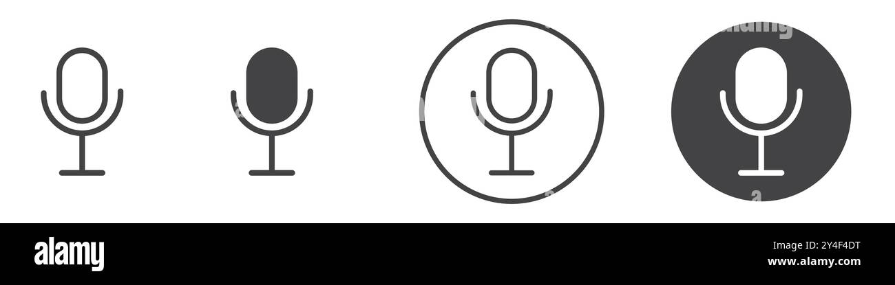 Microphone icon set in thin line outline style and linear vector sign ...