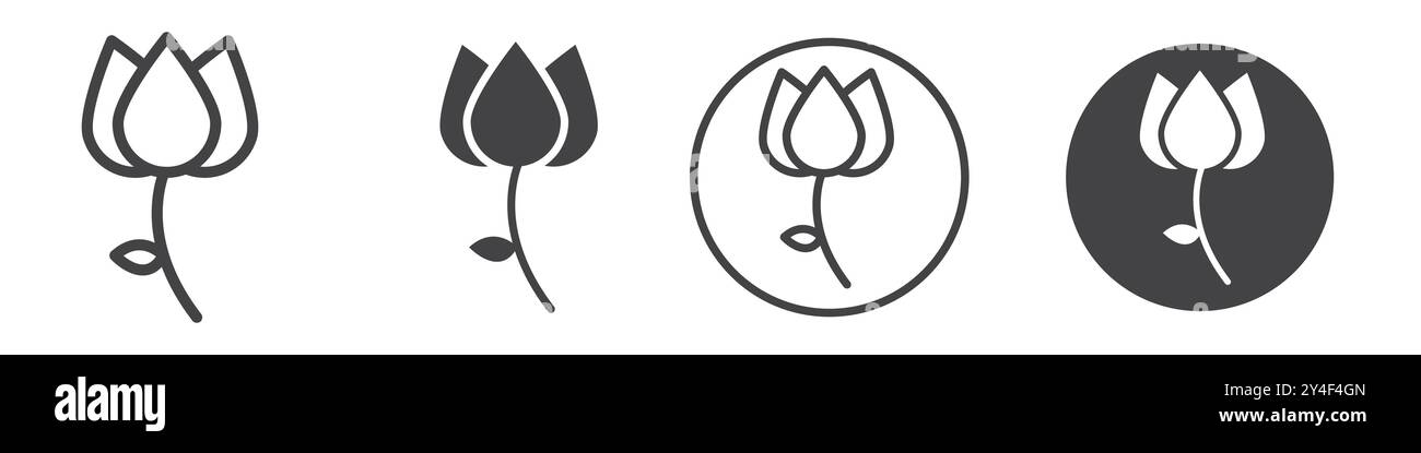 Tulip icon set in thin line outline style and linear vector sign Stock ...