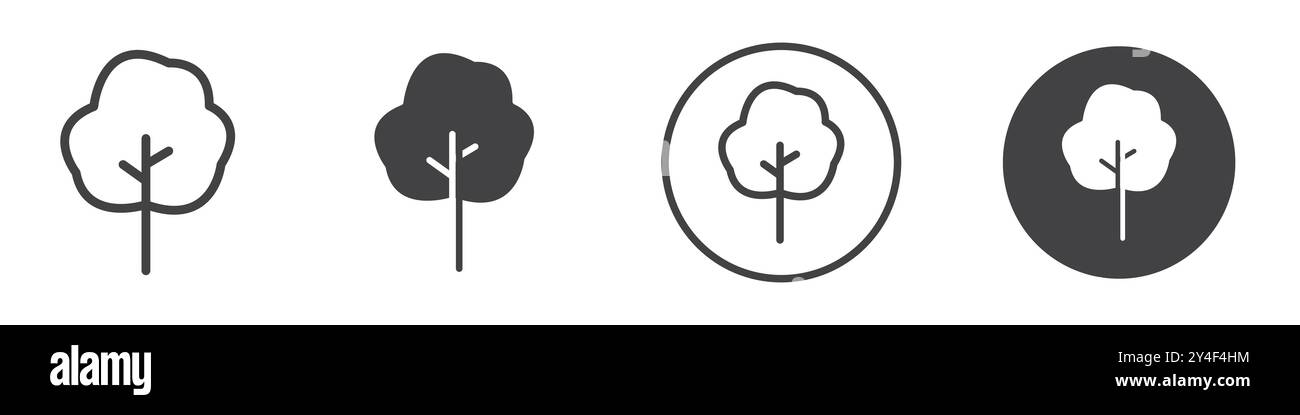 Tree icon set in thin line outline style and linear vector sign Stock ...
