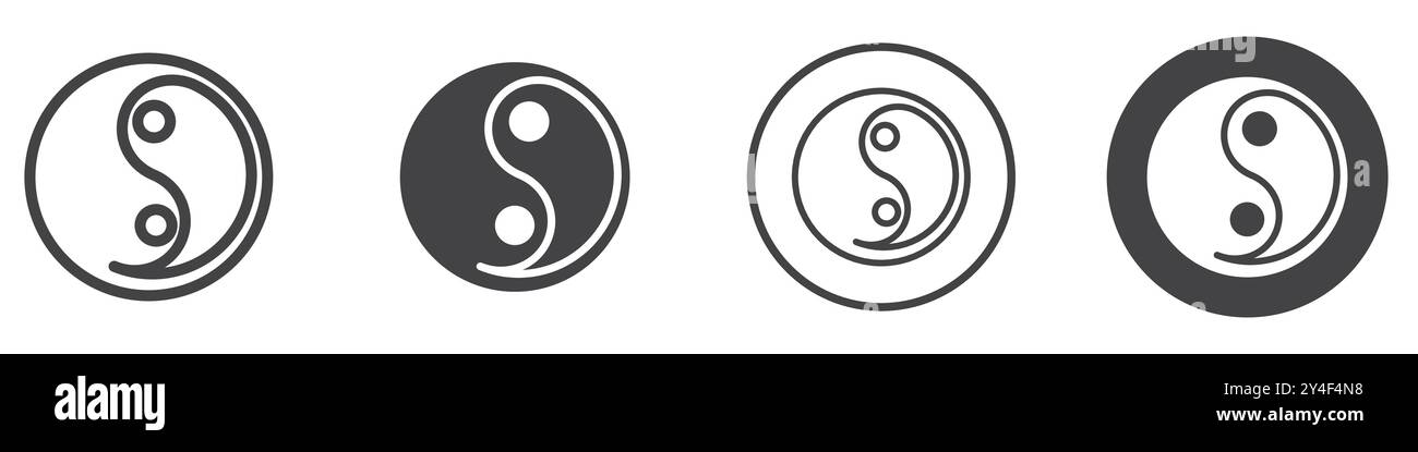 Yin yang icon set in thin line outline style and linear vector sign ...