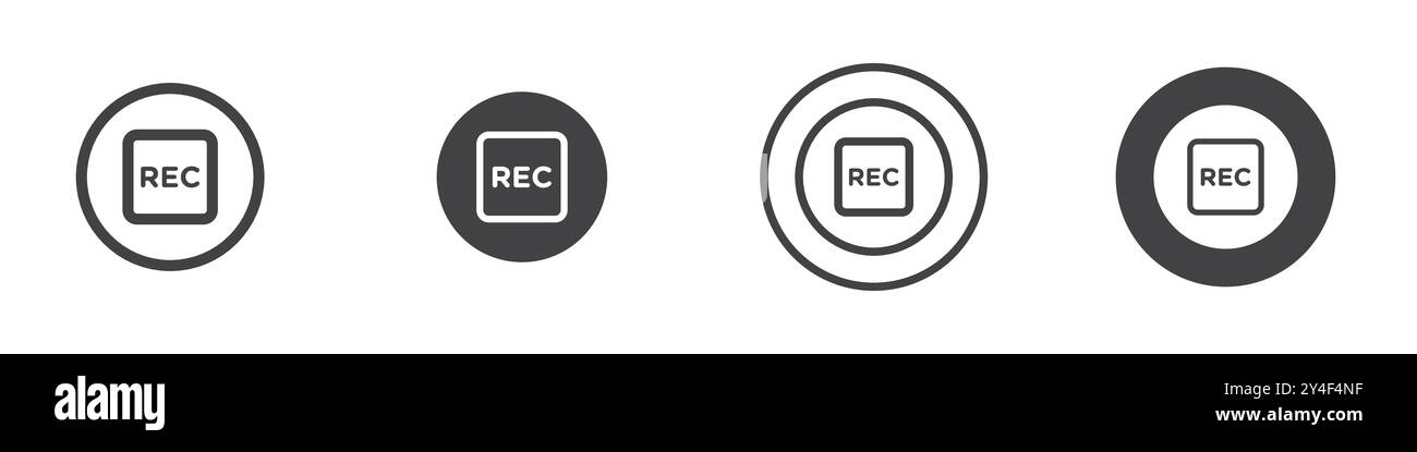 Record icon set in thin line outline style and linear vector sign Stock ...