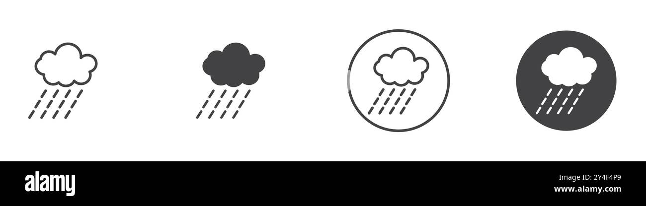 Rain icon set in thin line outline style and linear vector sign Stock ...