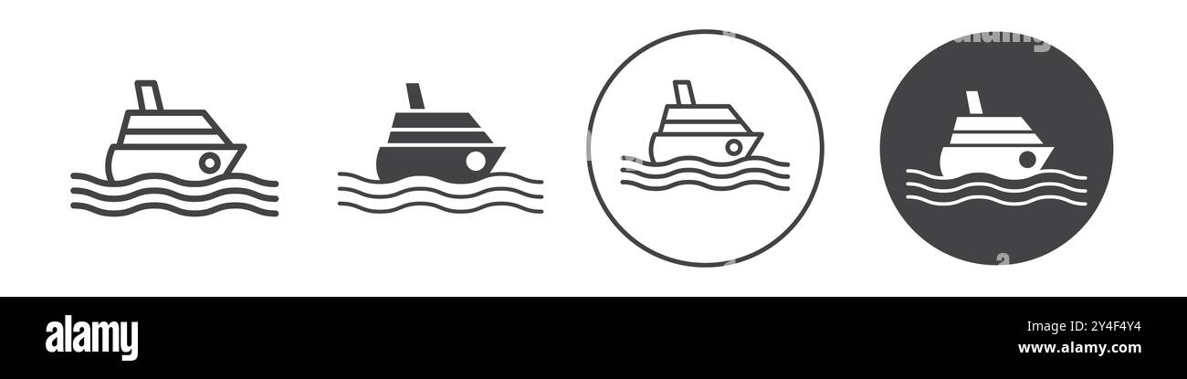 Ship icon set in thin line outline style and linear vector sign Stock ...