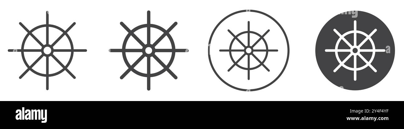 Ship wheel icon set in thin line outline style and linear vector sign ...