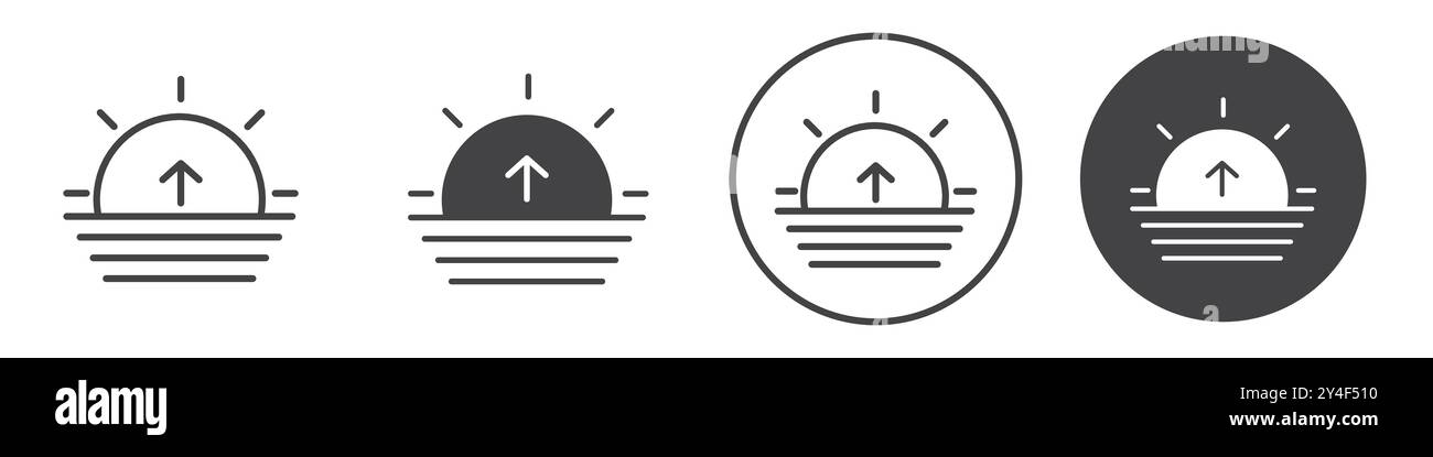 Sunrise icon set in thin line outline style and linear vector sign ...