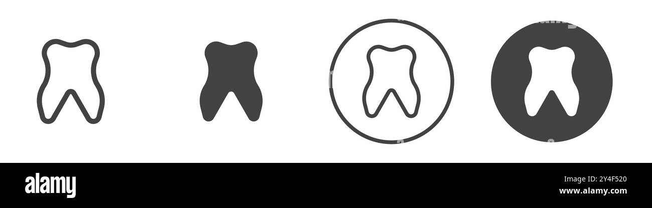 Tooth icon set in thin line outline style and linear vector sign Stock ...