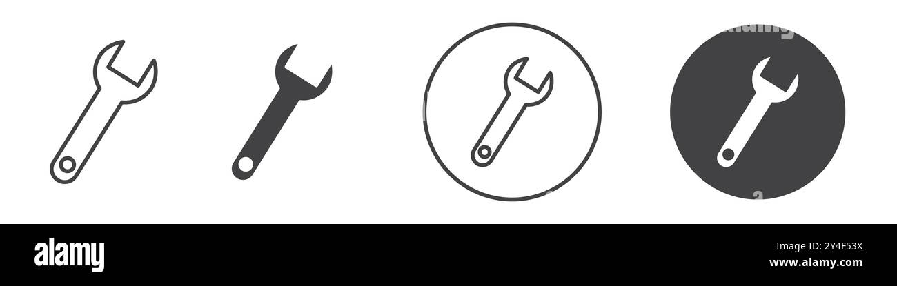 Wrench icon set in thin line outline style and linear vector sign Stock ...