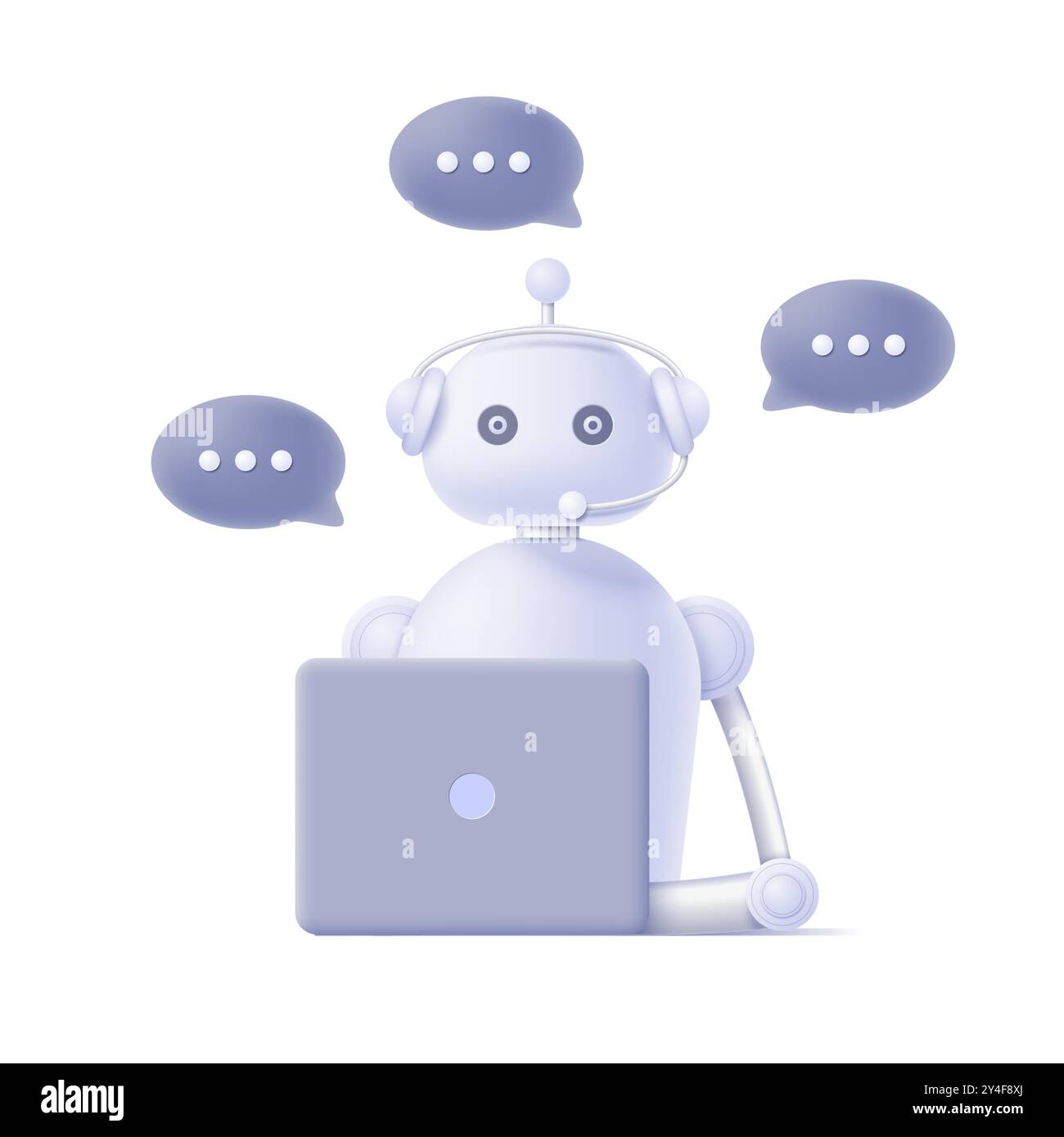 Office operator robot with artificial intelligence with headset talking to customers. Call center, customer service, hotline, customer support concept Stock Vector