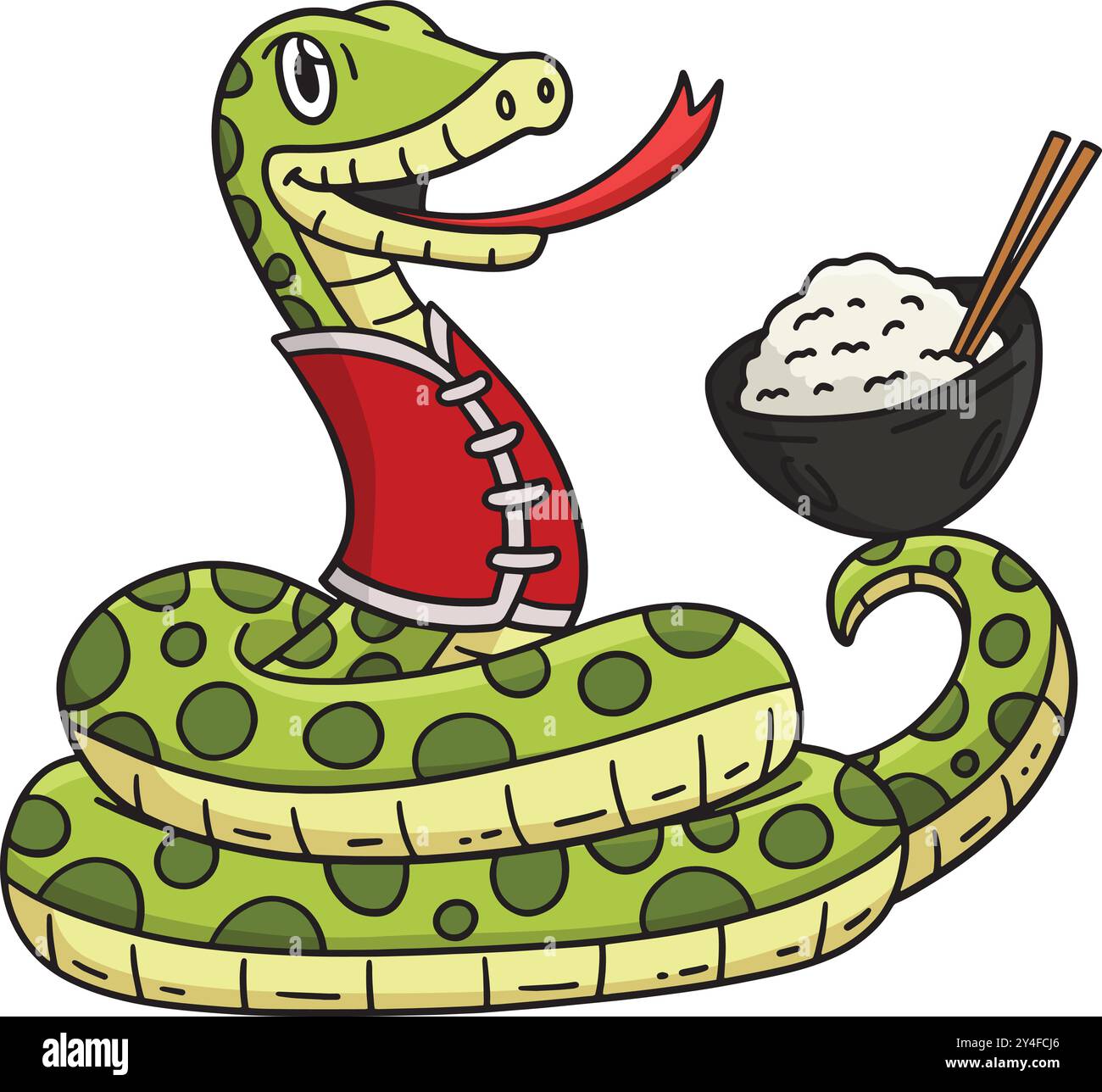 Year of the Snake with Bowl Rice Cartoon Clipart Stock Vector Image ...