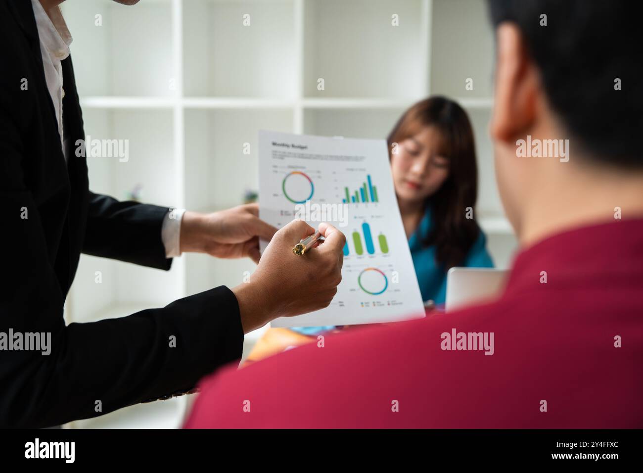 Business Meeting with Team analysis Financial Charts and Graphs in a ...