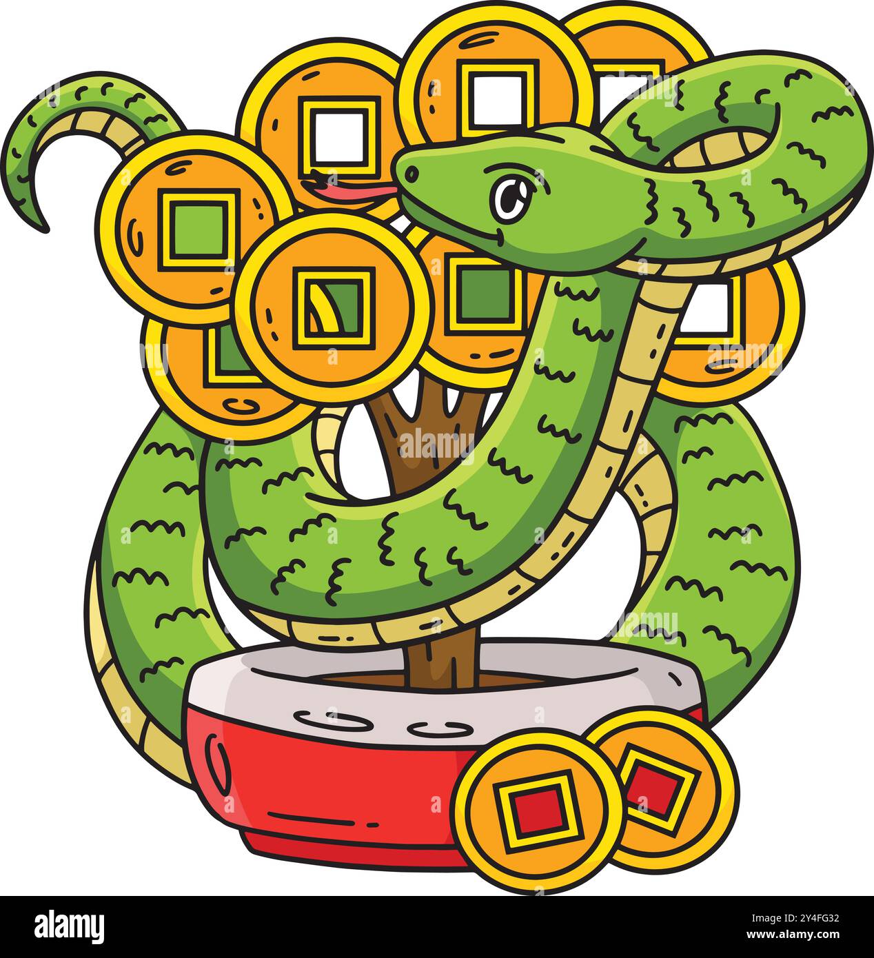 Year of the Snake and Coin Tree Cartoon Clipart Stock Vector Image ...