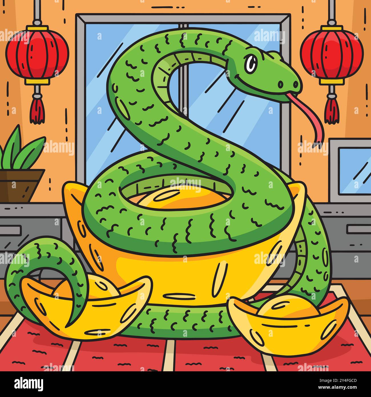 Year of the Snake Gold Ingot Colored Cartoon Stock Vector Image & Art ...