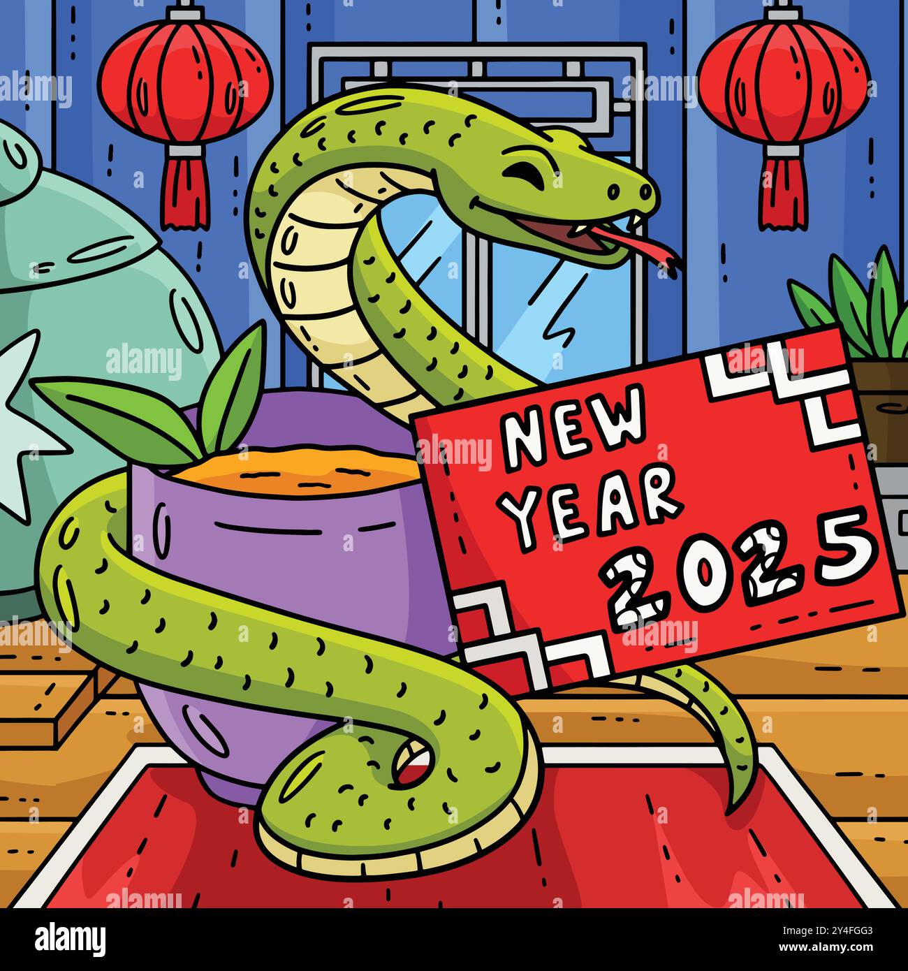 Year of the Snake New Year 2025 Colored Cartoon Stock Vector Image ...