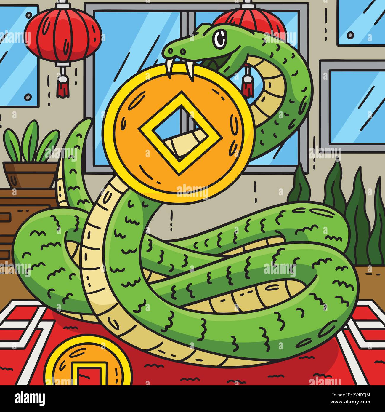 Year of the Snake Biting Coin Colored Cartoon Stock Vector Image & Art ...