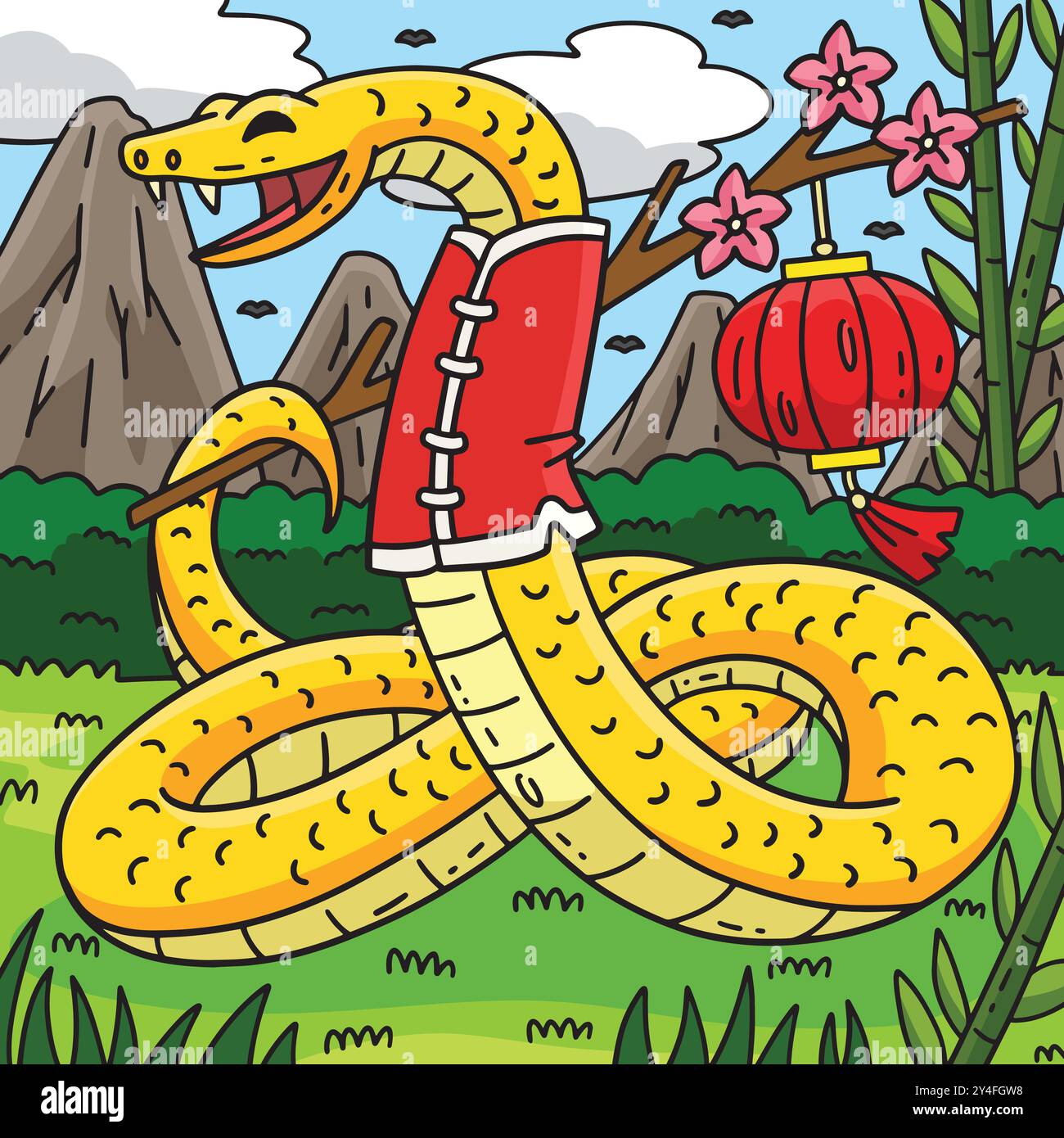 Year of the Snake with Lantern Colored Cartoon Stock Vector Image & Art ...