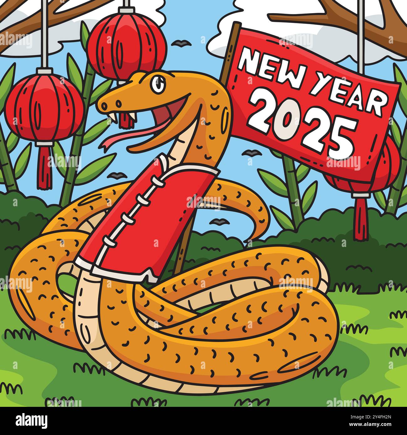 Year of the Snake New Year 2025 Colored Cartoon Stock Vector Image ...