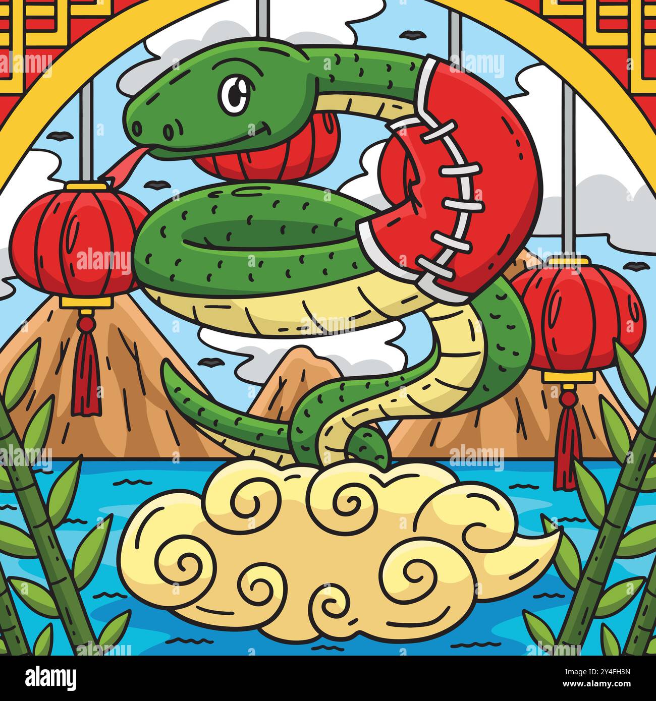 Year of the Snake on Clouds Colored Cartoon Stock Vector Image & Art ...
