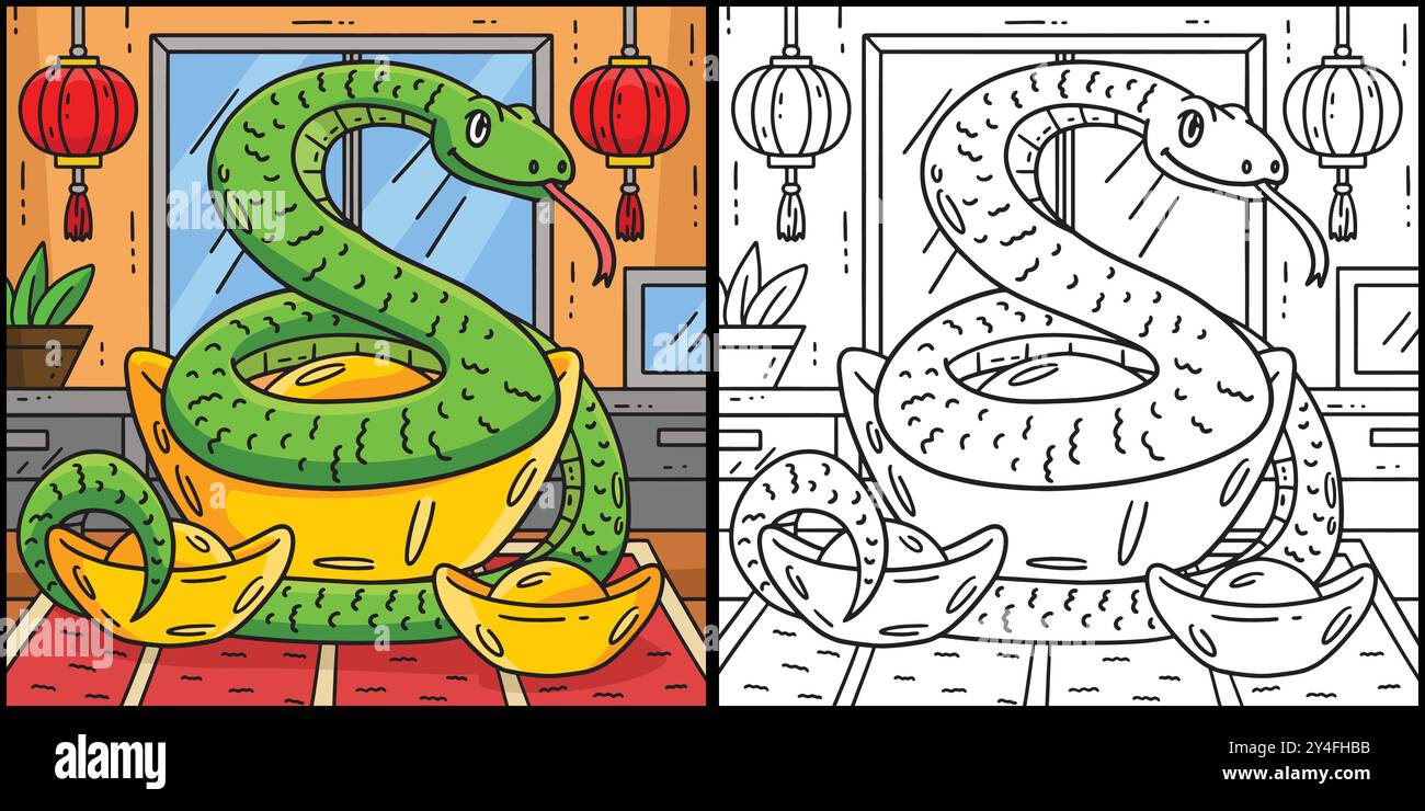 Year of the Snake Gold Ingot Coloring Illustration Stock Vector Image ...
