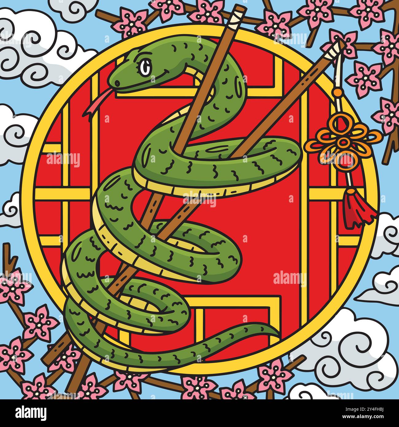 Year of the Snake with Chopsticks Colored Cartoon Stock Vector Image ...
