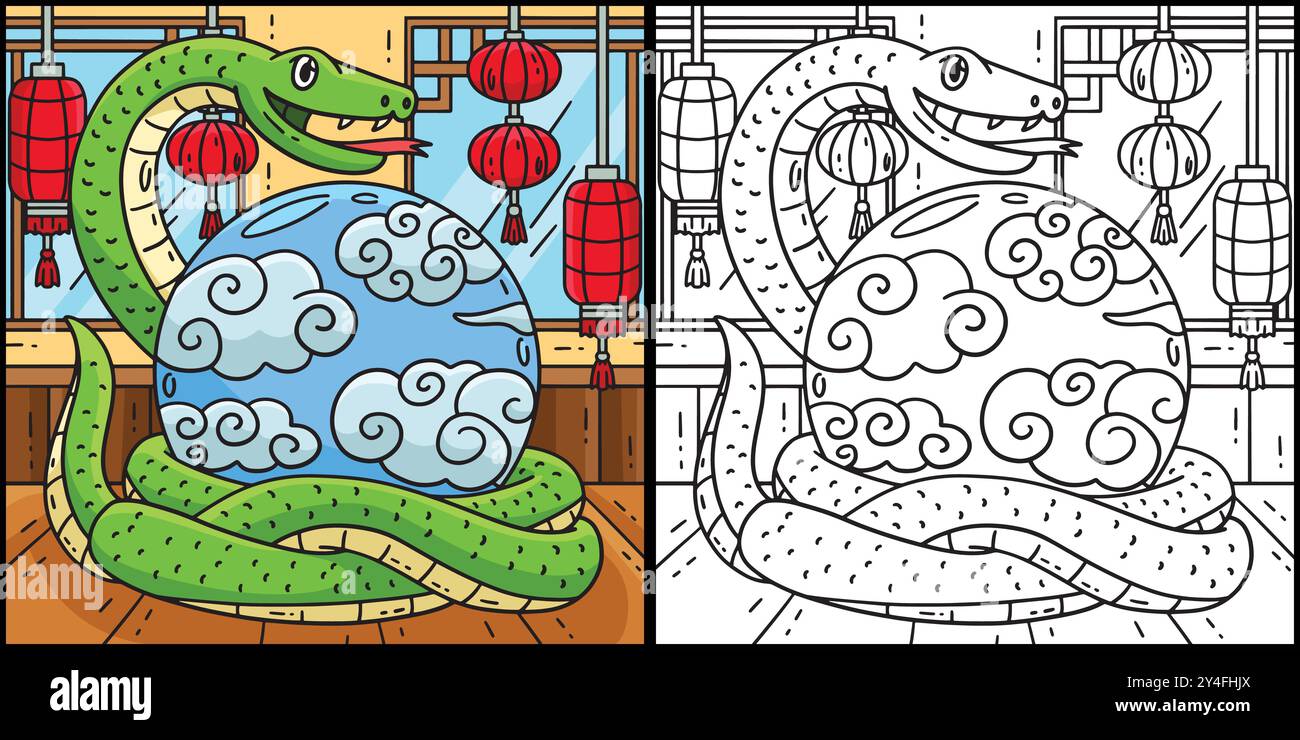 Year of the Snake and Orb Coloring Illustration Stock Vector Image ...