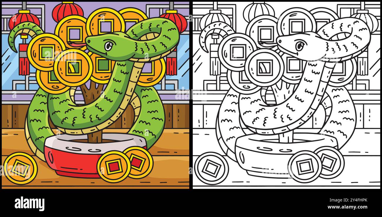 Year of the Snake and Coin Tree Illustration Stock Vector Image & Art ...