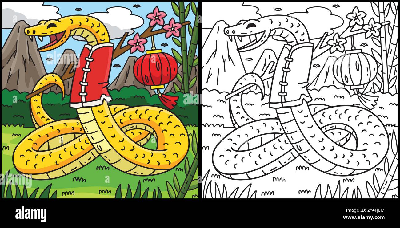Year of the Snake with Lantern Illustration Stock Vector Image & Art ...