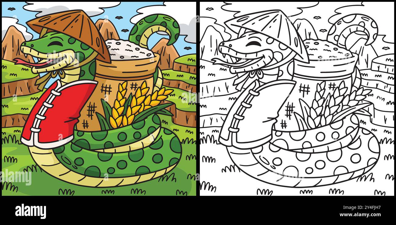 Snake Eating Rice Year of the Snake with a Sack of Rice Illustration Stock Vector Image ...