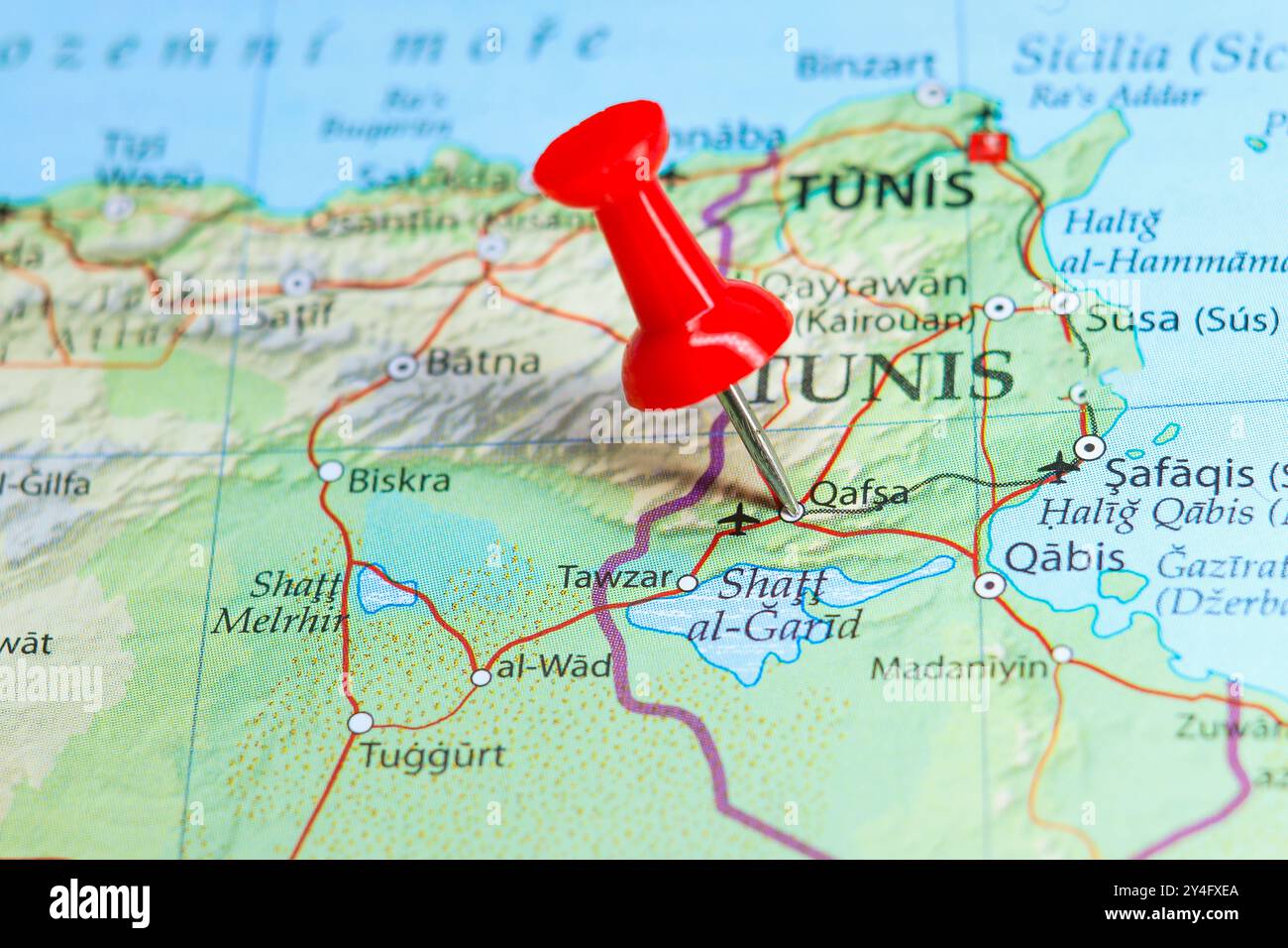 Qafsa, Tunis pin on map of Africa Stock Photo - Alamy