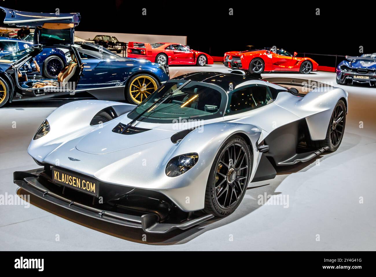 Aston Martin Valkyrie (2021) hypercar at the Geneva International Motor Show. Geneva, Switzerland - Feb 26, 2024 Stock Photo