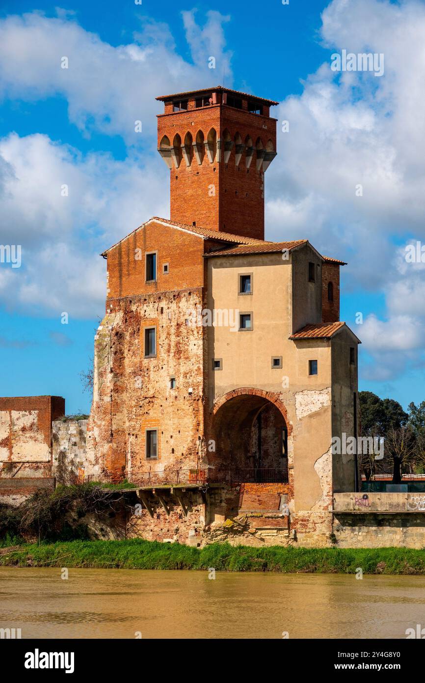 Torre Guelfa, a 15th-century tower located within the Cittadella Vecchia in Pisa, Italy Stock Photo
