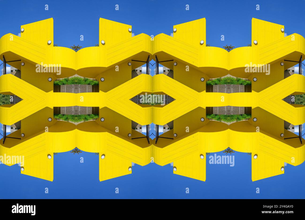 London, UK. Seamless repeating graphic pattern made from digital reflections of the Yellow concrete staircase at the Queen Elizabeth Hall, Southbank C Stock Photo
