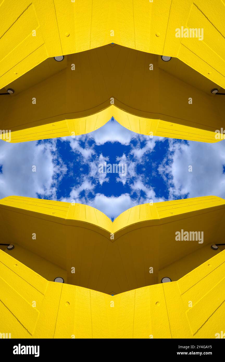 London, UK. Seamless repeating graphic image made from digital reflections of the Yellow concrete staircase at the Queen Elizabeth Hall, Southbank Cen Stock Photo