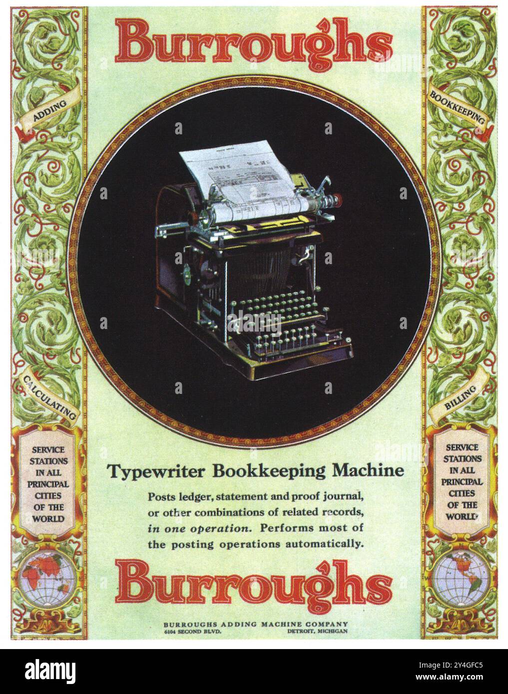 1929 Burroughs Typewriter Bookkeeping Machine -  Accounting Machine Ad Stock Photo