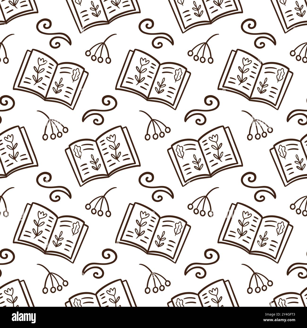 Books Reading Doodle Sketch Icons Seamless Pattern Stock Vector