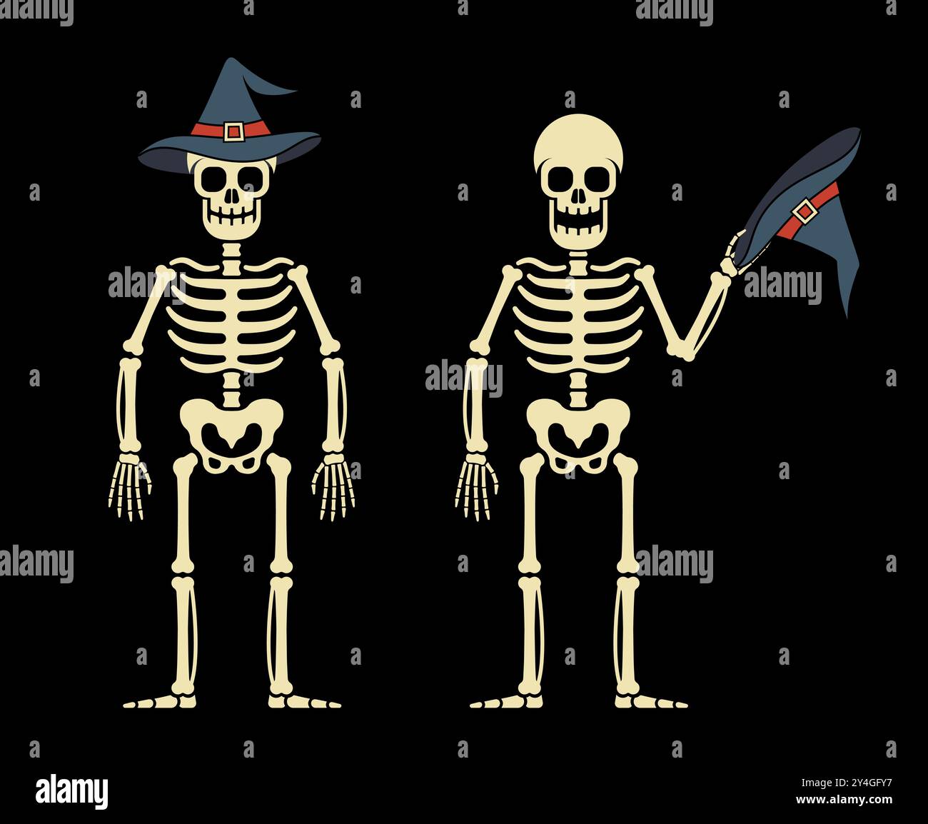 Cartoon skeleton wearing a witch hat Stock Vector