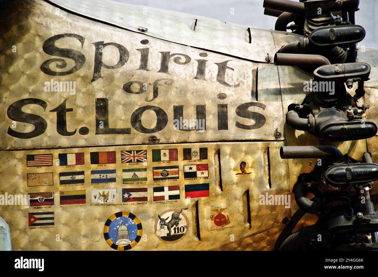 WASHINGTON DC, USA - Detail of Charles Lindbergh's plane the Sprit of St. Louis, in which he flew the first non-stop flight from New York to Paris in 1927. It is on display at the Smithsonian's National Air and Space Museum on the National Mall in Washington, DC. Stock Photo