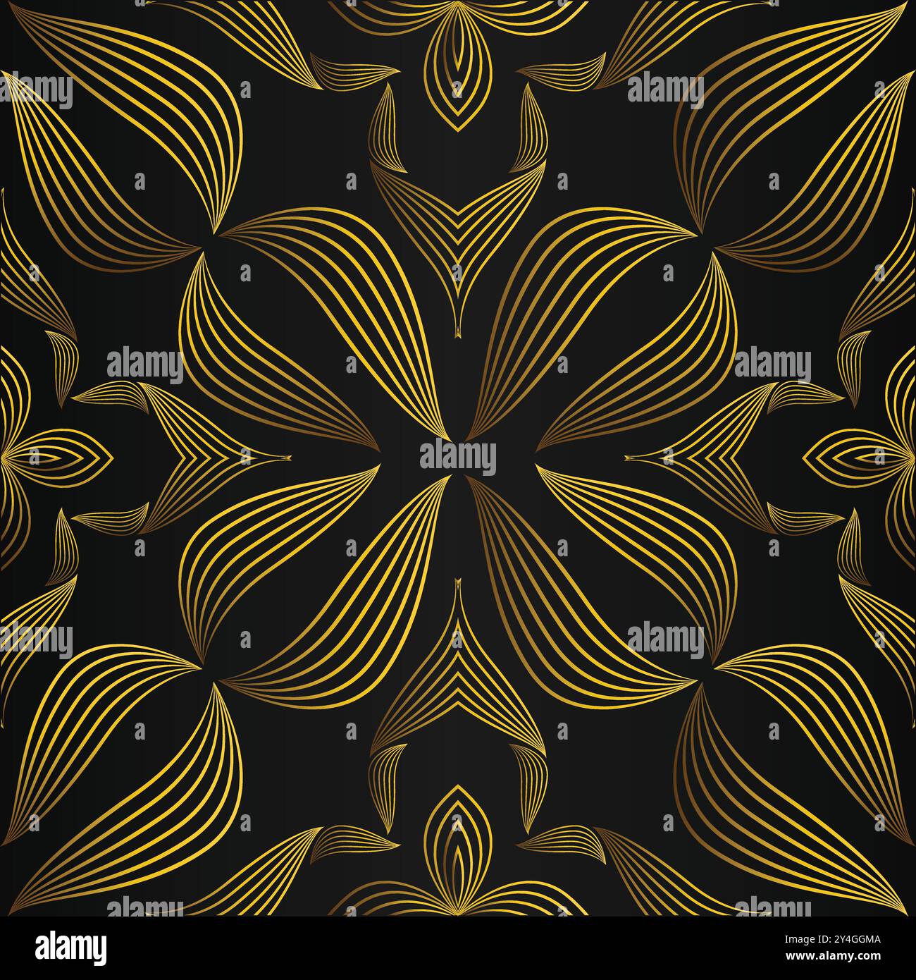 luxury abstract golden floral pattern on black background design Stock ...