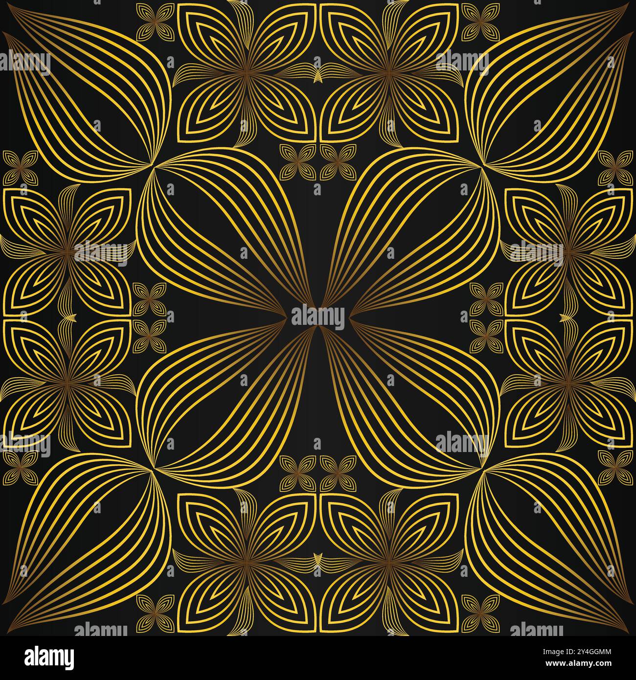 luxury abstract golden floral pattern on black background design Stock ...