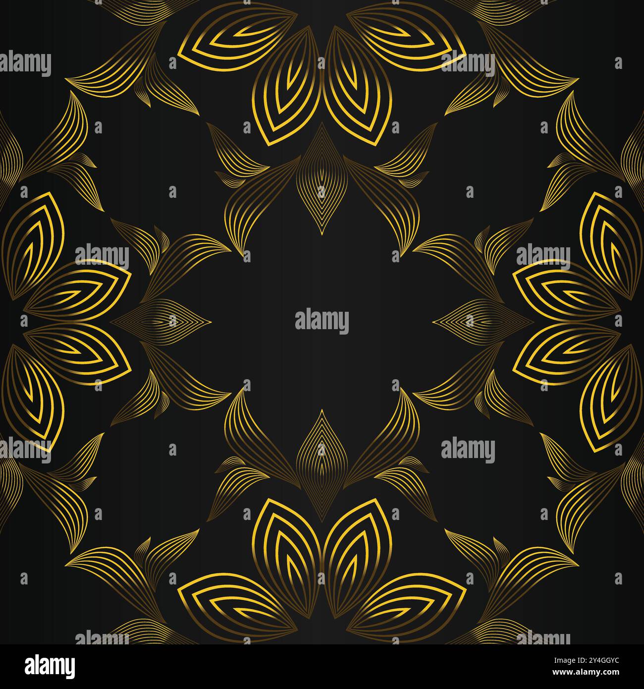 luxury abstract golden floral pattern on black background design Stock ...