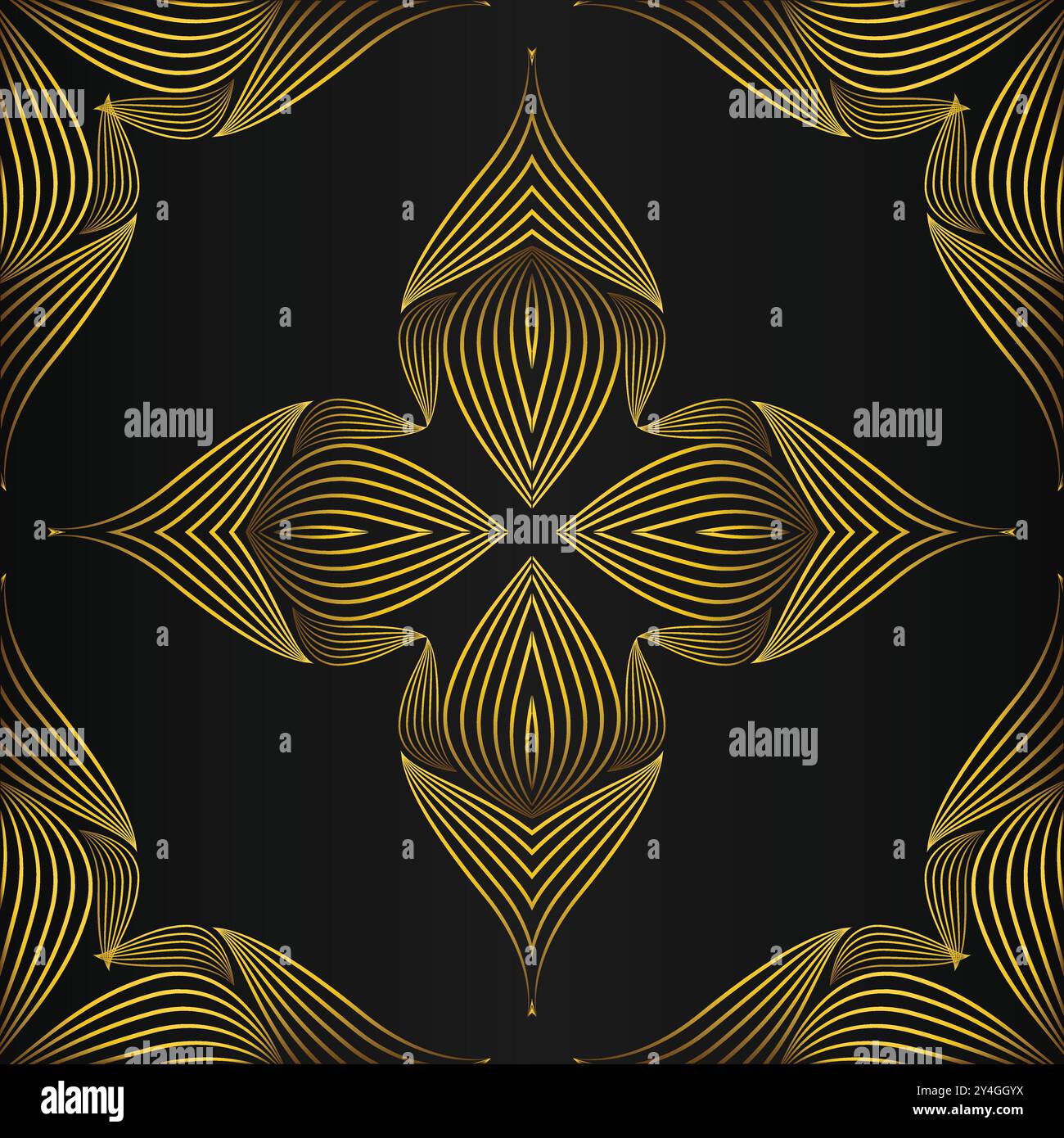 luxury abstract golden floral pattern on black background design Stock ...