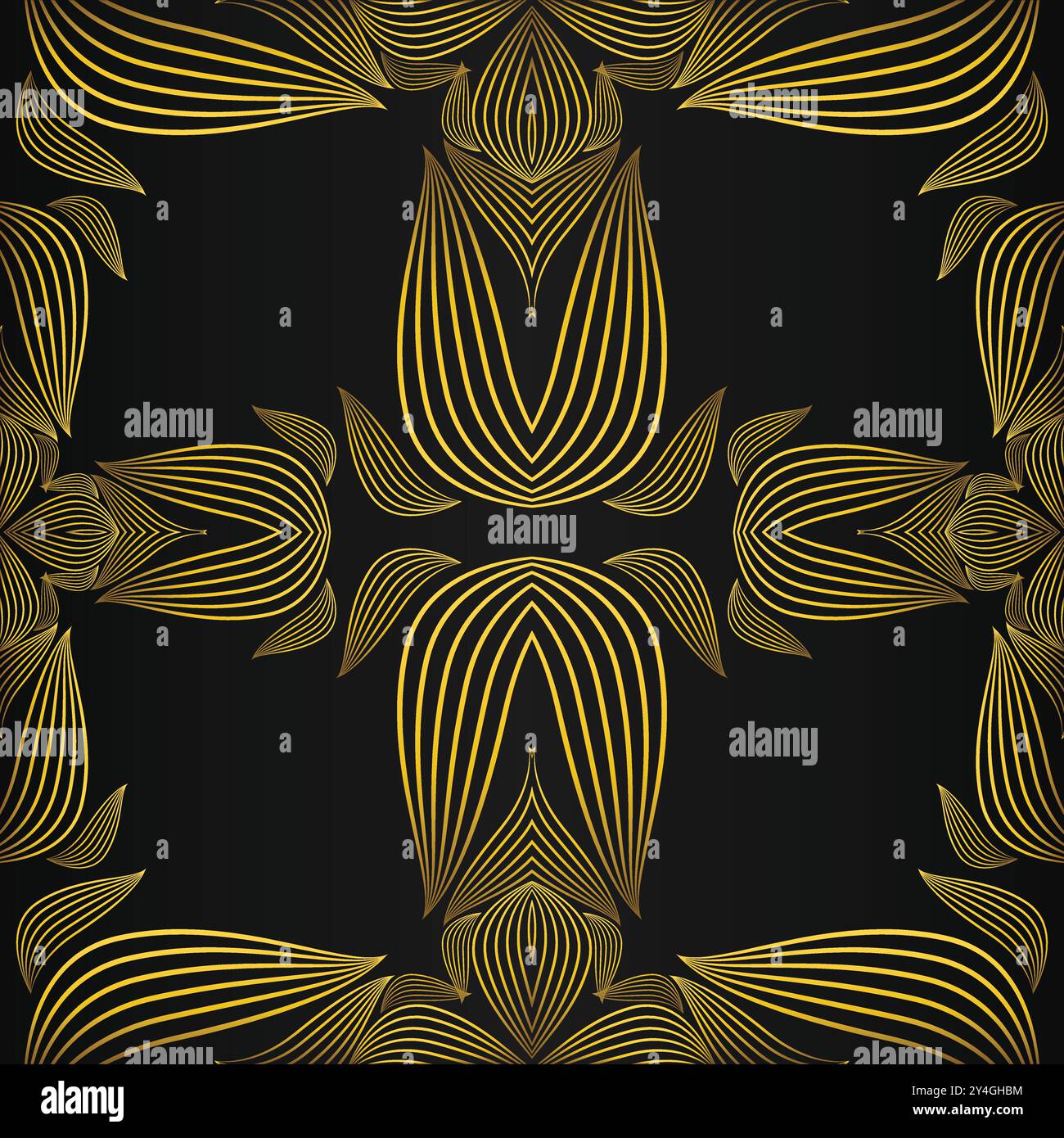 luxury abstract golden floral pattern on black background design Stock ...