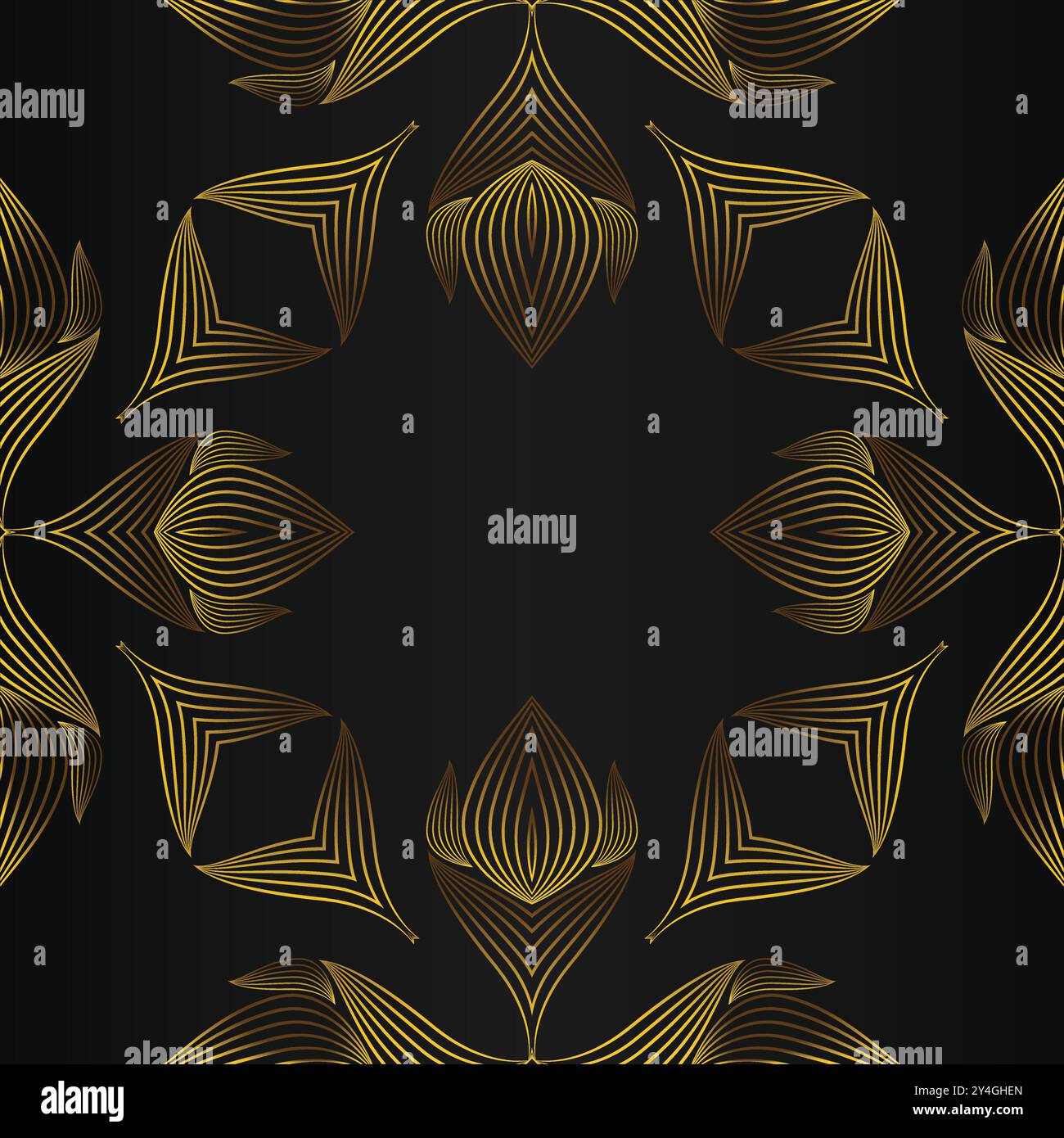 luxury abstract golden floral pattern on black background design Stock ...